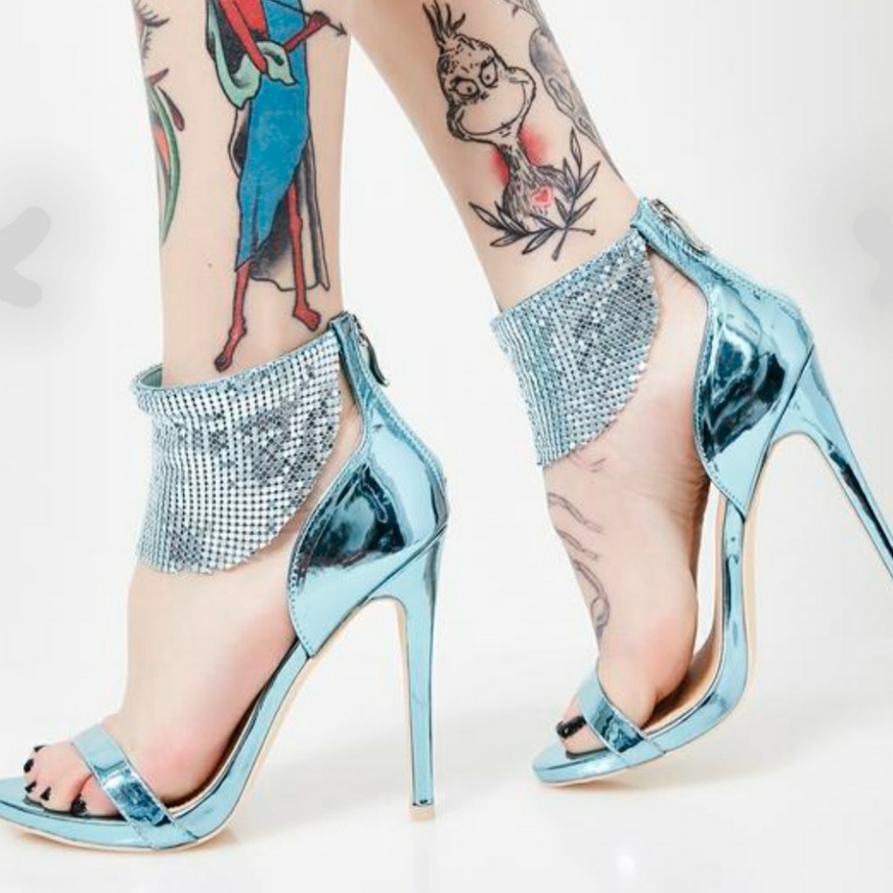 Disco Dimepiece Metallic Ice Blue Heels